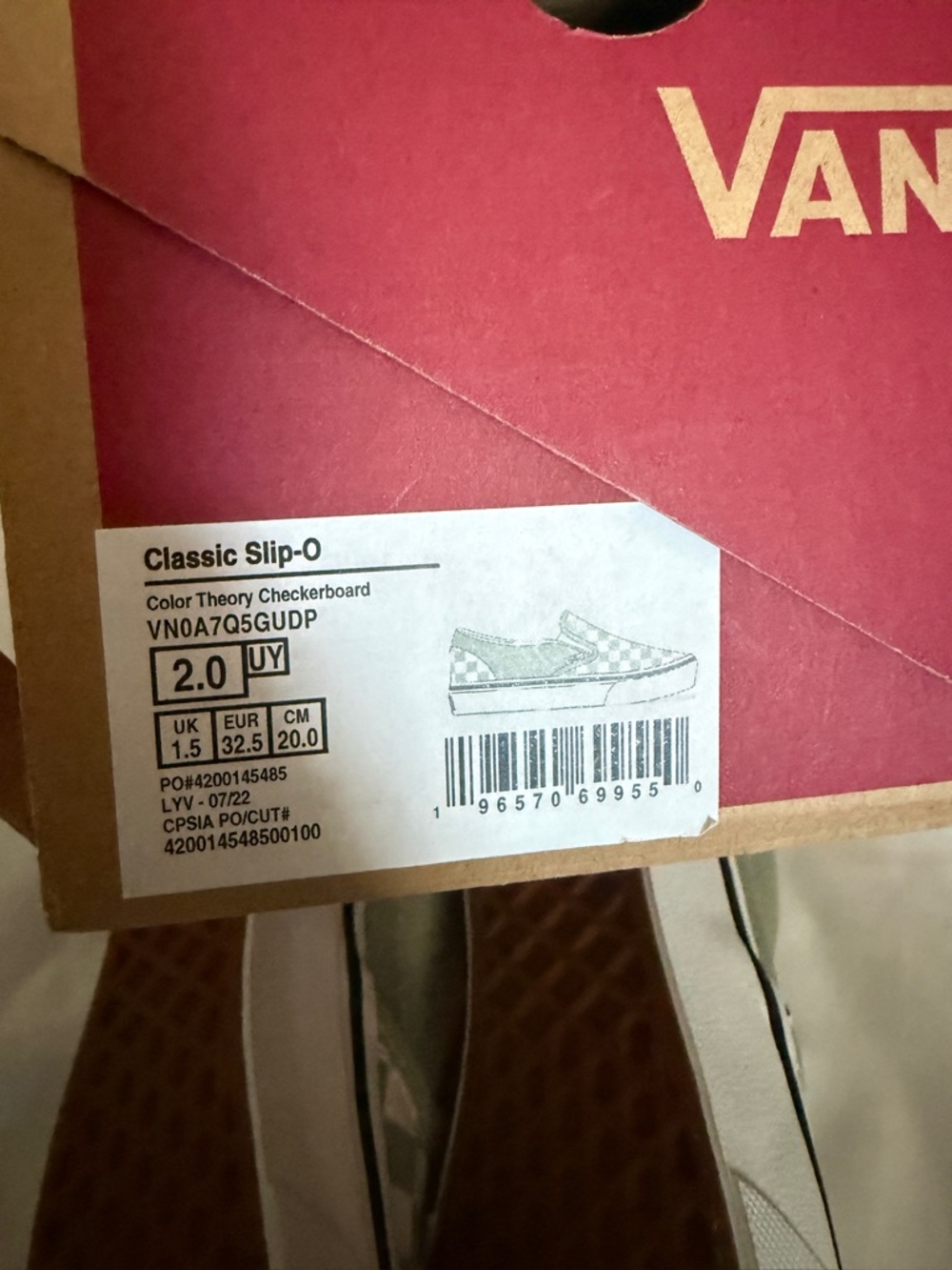 Vans Color Theory Checkerboard Slip-On in Olive Green & White - Picture 3 of 3